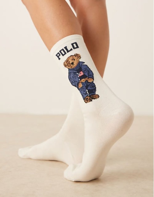 bear sock in cream