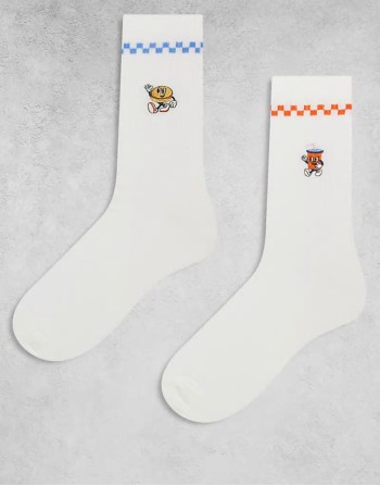 2 pack fast food character graphic sock in ecru