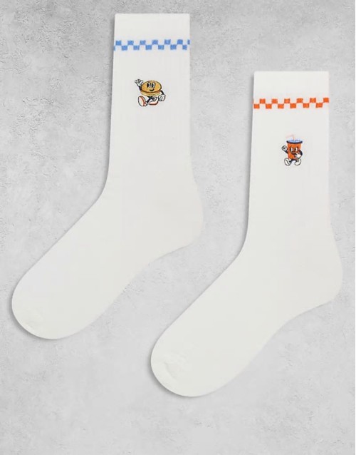 2 pack fast food character graphic sock in ecru
