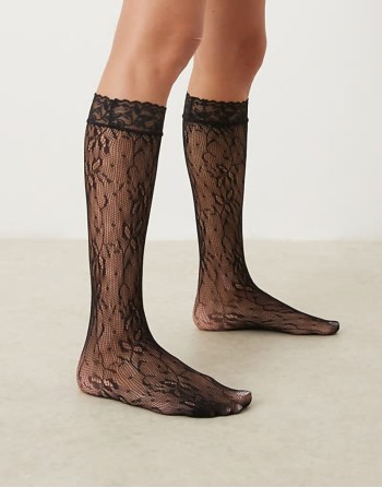 knee high lace socks in black