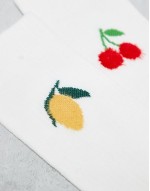 2 pack lemon & cherry embroidery sock in white