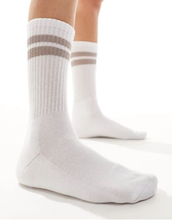 sporty ribbed socks in white and brown