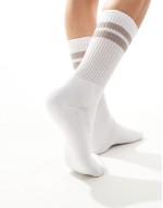 sporty ribbed socks in white and brown