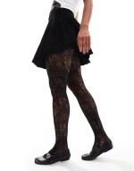 romantic floral lace tights in black