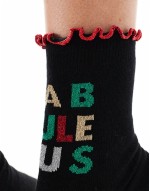 Christmas slogan sock with frill edge in black