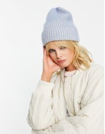 colour ribbed beanie in pale blue