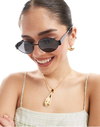 slim round metal sunglasses in black