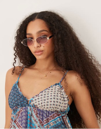 DEISGN metal oval sunglasses in gold with black arms