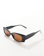 equinox pointed rectangle sunglasses in black with brown lens