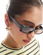 equinox pointed rectangle sunglasses in black with brown lens