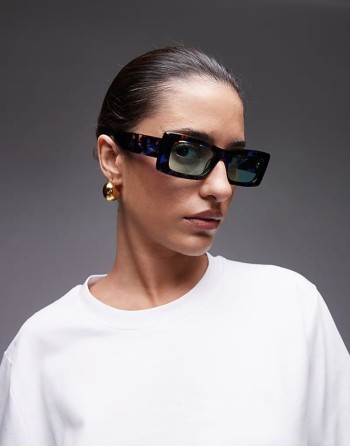 Premium Zanzibar rectangular acetate sunglasses in blue tort