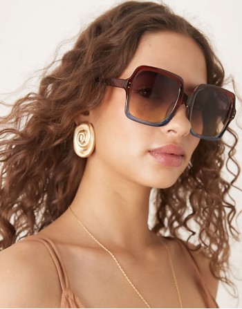 oversized 70s sunglasses in brown blue fade