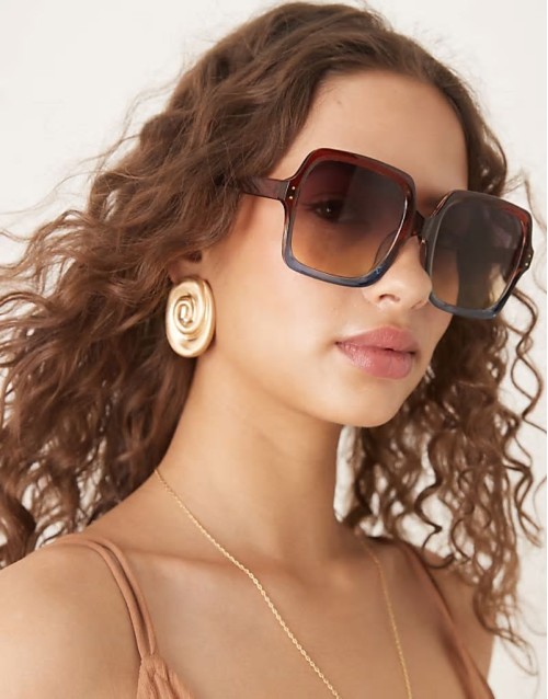 oversized 70s sunglasses in brown blue fade