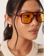 aviator sunglasses in red with yellow lens