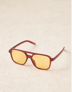aviator sunglasses in red with yellow lens