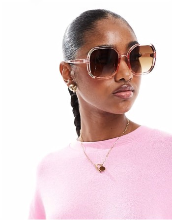 oversized round sunglasses in clear and pink