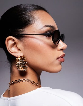 javona oval sunglasses in black and silver