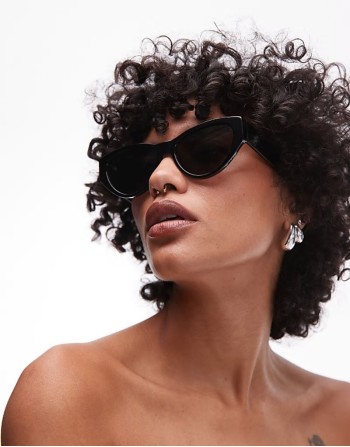 premium round cat eye sunglasses in black