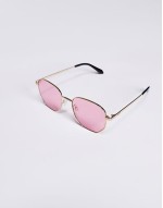 Quay big time round metal sunglasses in gold with pink lens