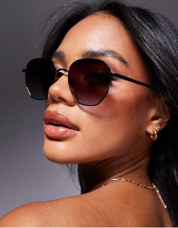 Quay big time round metal sunglasses with brown blue gradient lens
