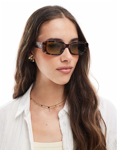 Ceres slim rectangle sunglasses with yellow lens in tort
