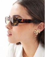 Ceres slim rectangle sunglasses with yellow lens in tort