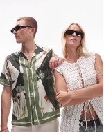 le ritual slim round sunglasses in black with green lens