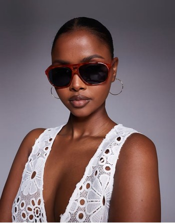 thin frame aviator sunglasses in orange tort