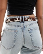 leather double half moon buckle in cow print waist and hip belt
