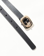 waist and hip skinny belt with bubble rectangle buckle detail in black