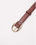 classic gold oval buckle belt in brown