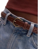 slim plait detail belt in brown