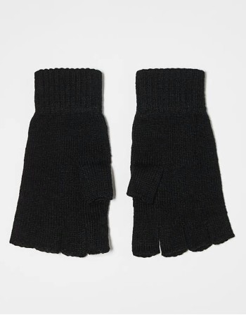 Wood unisex fingerless gloves in black