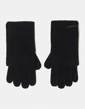 ribbed leather logo gloves in black