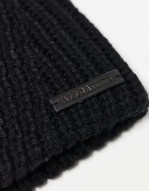 ribbed leather logo gloves in black