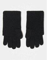 ribbed leather logo gloves in black
