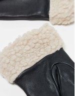 real leather mittens with borg trim in black