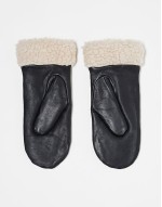 real leather mittens with borg trim in black