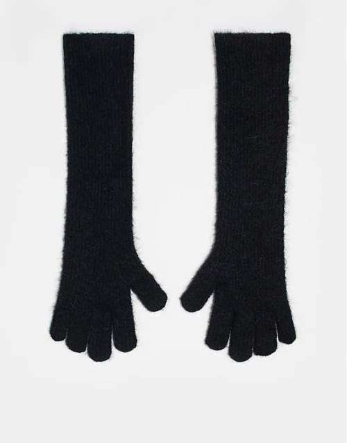 Ginny Premium alpaca mix ribbed knitted gloves in black